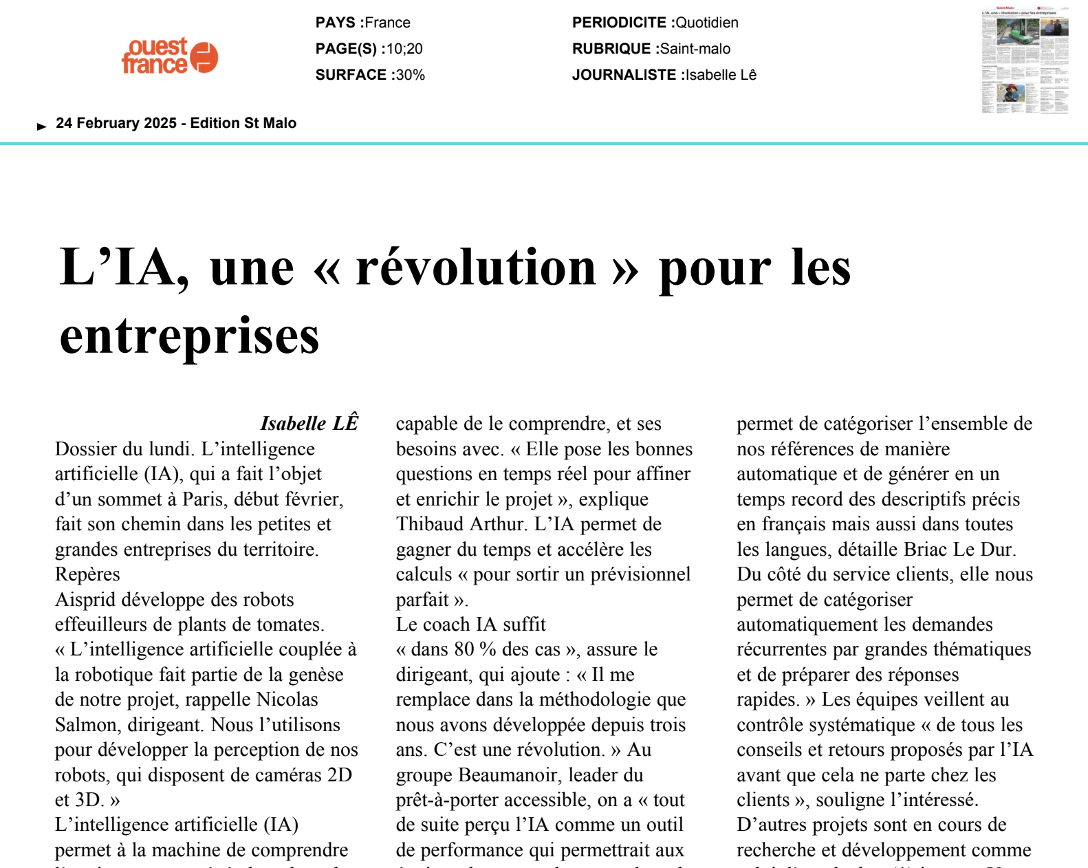 Ouest-France Angel Business Plan